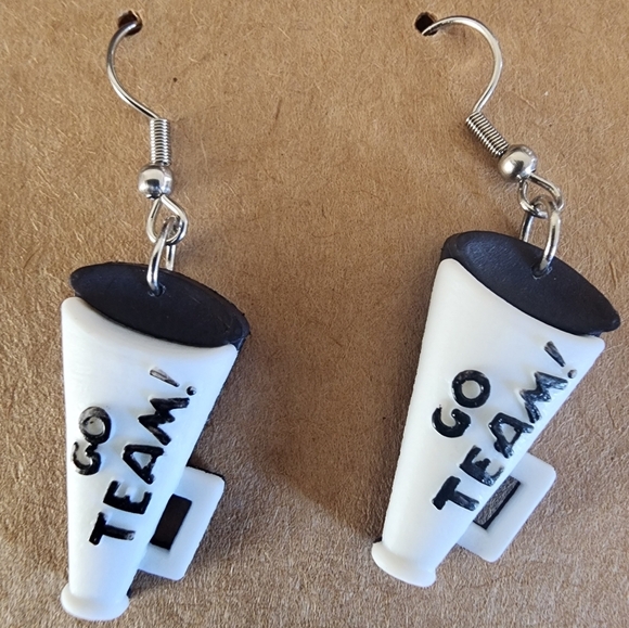 Go Team White Megaphones Cheerleader Stainless Steel Fishhook Earrings - Picture 1 of 5